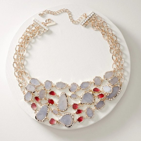 WHBM Goldtone Shell Stone Statement Necklace GENUINE STONES - Picture 1 of 3